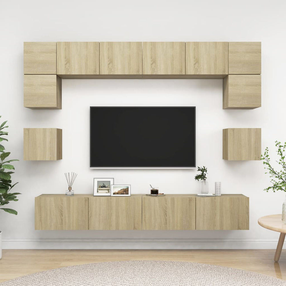 vidaXL 8-Piece TV Cabinet Set Sonoma Oak Engineered Wood