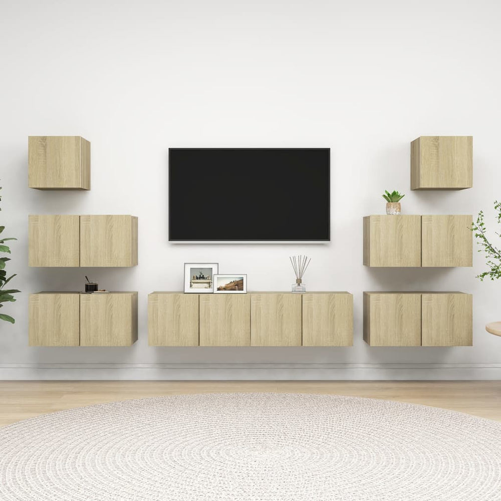 vidaXL 8-Piece TV Cabinet Set Sonoma Oak Engineered Wood