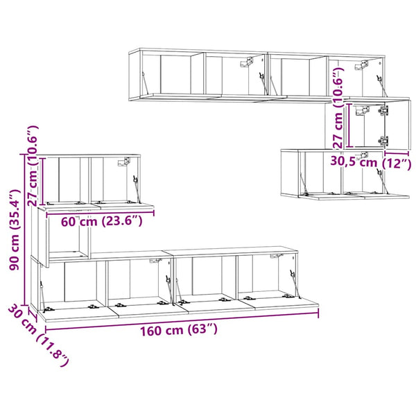 vidaXL 8-Piece TV Cabinet Set Sonoma Oak Engineered Wood