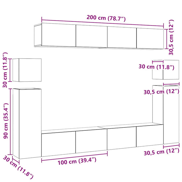 vidaXL 8-Piece TV Cabinet Set Sonoma Oak Engineered Wood