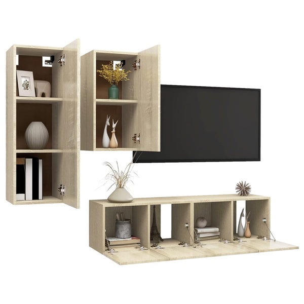 vidaXL 4-Piece TV Cabinet Set Sonoma Oak Engineered Wood