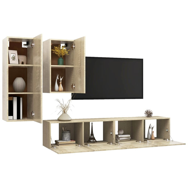 vidaXL 4-Piece TV Cabinet Set Sonoma Oak Engineered Wood
