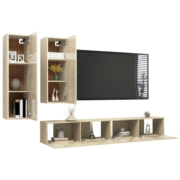 vidaXL 4-Piece TV Cabinet Set Sonoma Oak Engineered Wood