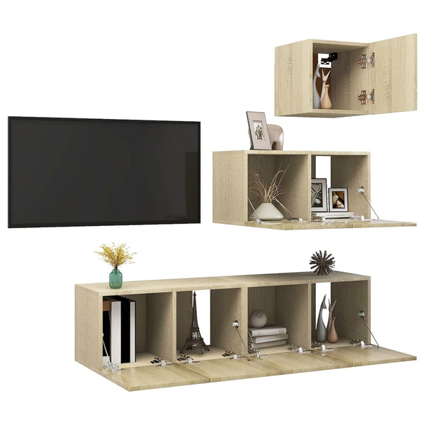 vidaXL 4-Piece TV Cabinet Set Sonoma Oak Engineered Wood