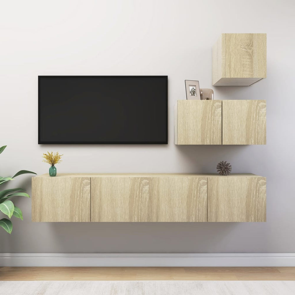 vidaXL 4-Piece TV Cabinet Set Sonoma Oak Engineered Wood