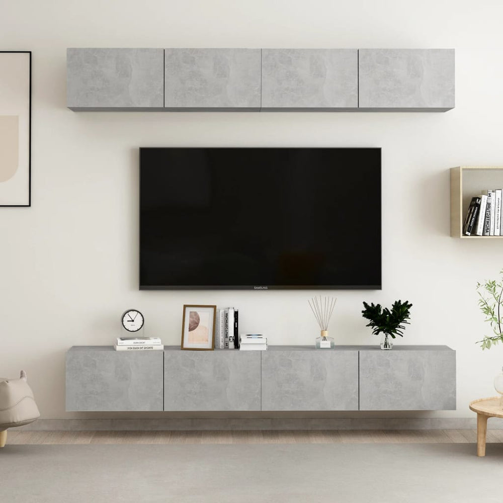 vidaXL TV Cabinets 4 pcs Concrete Gray 100x30x30 cm Engineered Wood