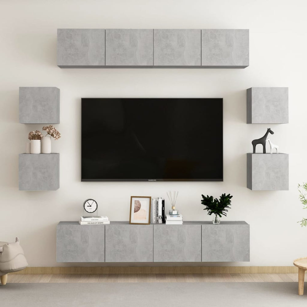 vidaXL 8-Piece TV Cabinet Set Concrete Grey Engineered Wood