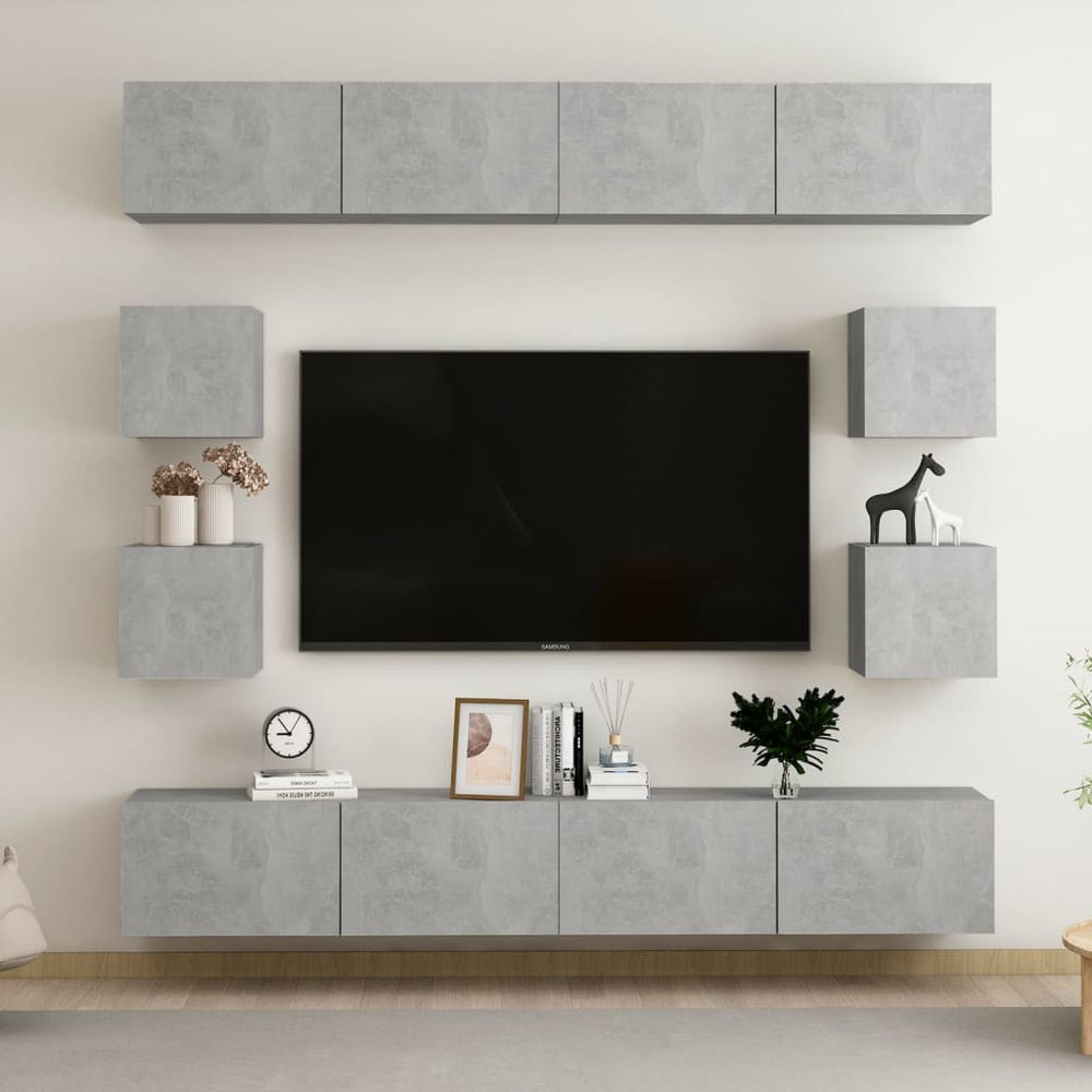 vidaXL 8-Piece TV Cabinet Set Concrete Grey Engineered Wood