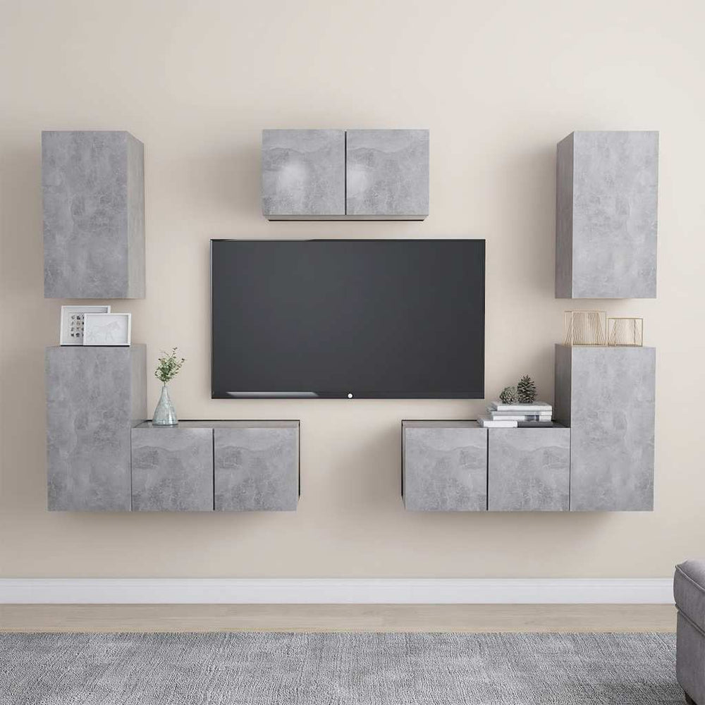 vidaXL 7-Piece TV Cabinet Set Concrete Grey Engineered Wood