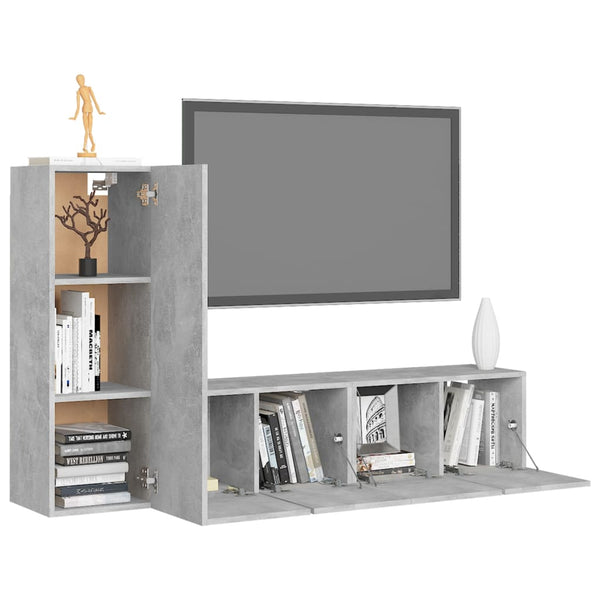 vidaXL 3-Piece TV Cabinet Set Concrete Grey Engineered Wood