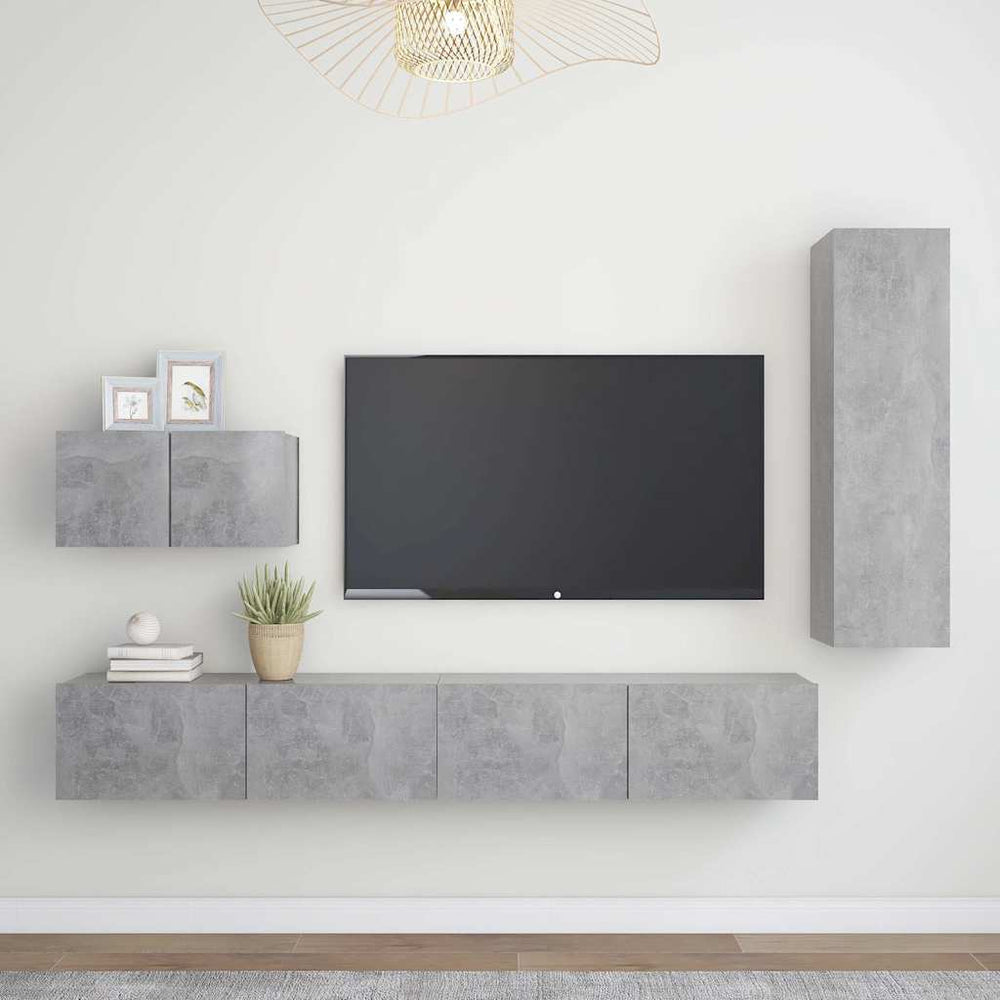 vidaXL 4-Piece TV Cabinet Set Concrete Grey Engineered Wood