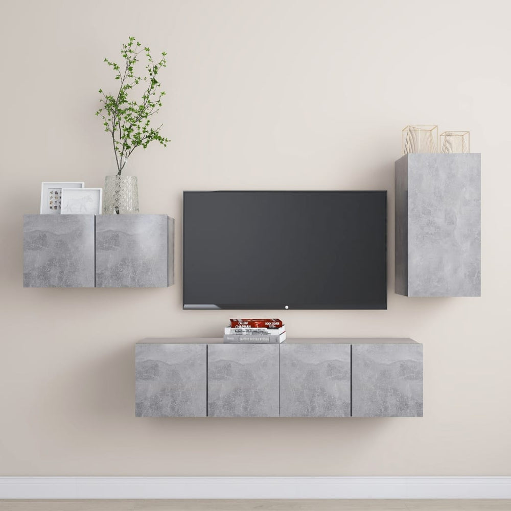vidaXL 4-Piece TV Cabinet Set Concrete Grey Engineered Wood