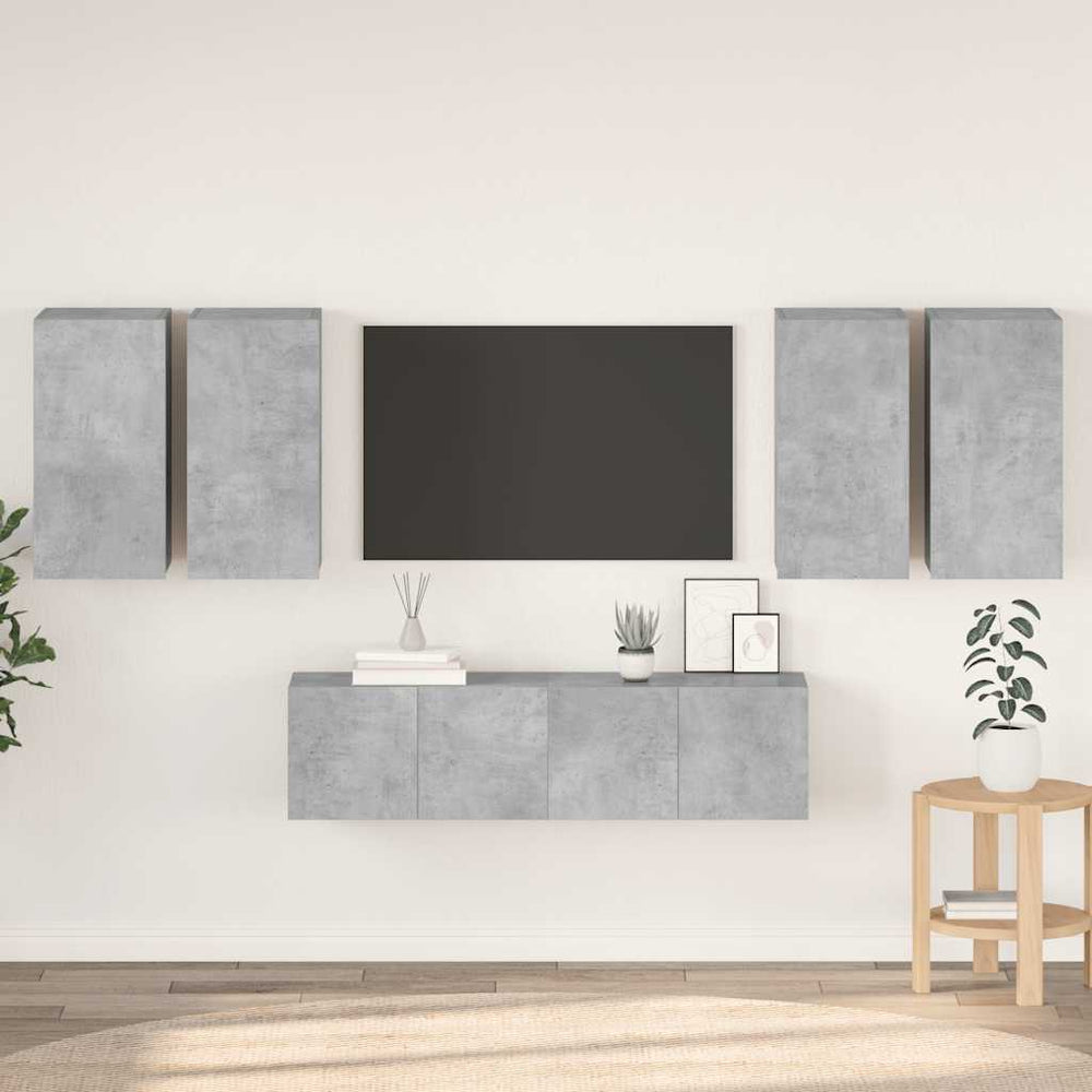 vidaXL 6-Piece TV Cabinet Set Concrete Grey Engineered Wood