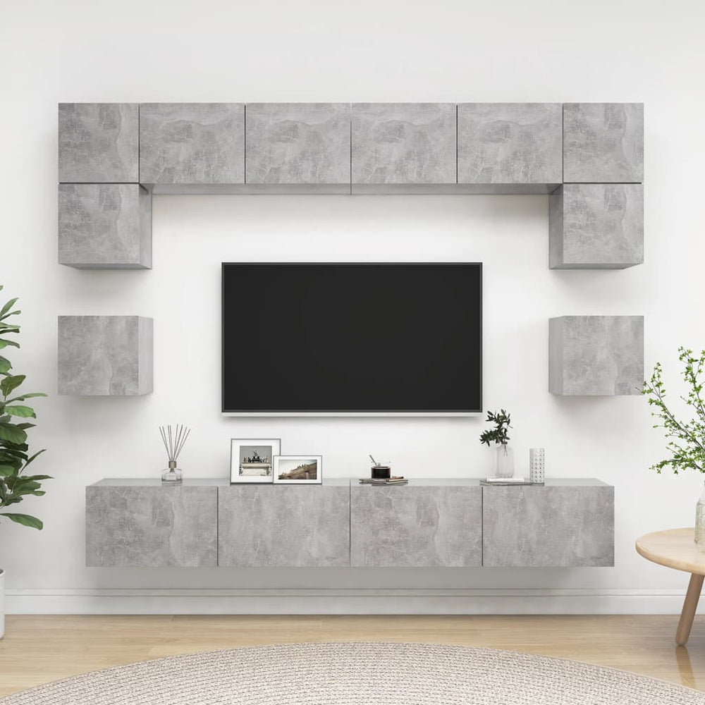 vidaXL 8-Piece TV Cabinet Set Concrete Grey Engineered Wood