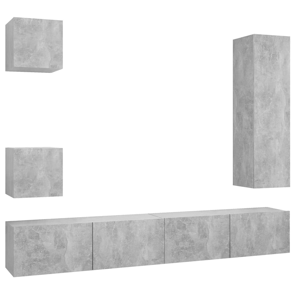 vidaXL 5-piece TV Cabinet Set Concrete Grey Engineered Wood