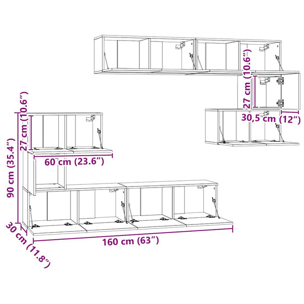 vidaXL 8-Piece TV Cabinet Set Concrete Grey Engineered Wood