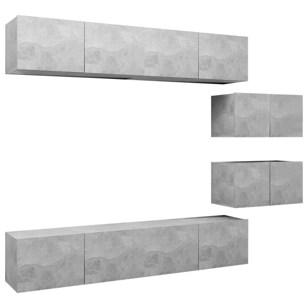 vidaXL 6-Piece TV Cabinet Set Concrete Grey Engineered Wood