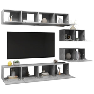 vidaXL 6-Piece TV Cabinet Set Concrete Grey Engineered Wood