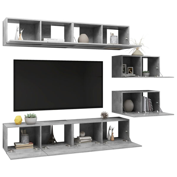 vidaXL 6-Piece TV Cabinet Set Concrete Grey Engineered Wood