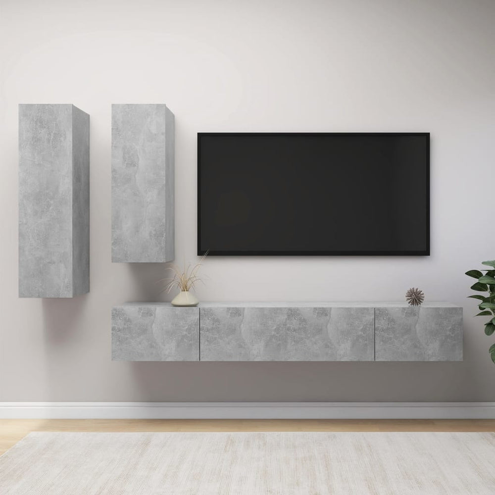 vidaXL 4-Piece TV Cabinet Set Concrete Grey Engineered Wood