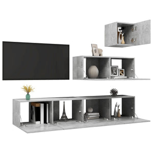 vidaXL 4-Piece TV Cabinet Set Concrete Grey Engineered Wood