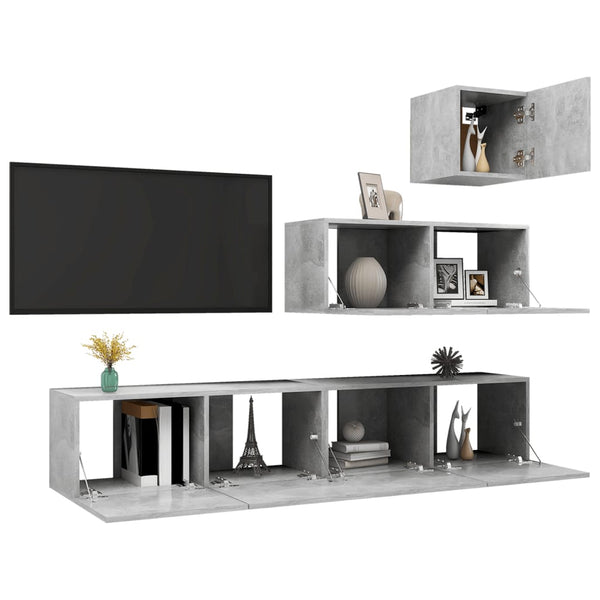 vidaXL 4-Piece TV Cabinet Set Concrete Grey Engineered Wood