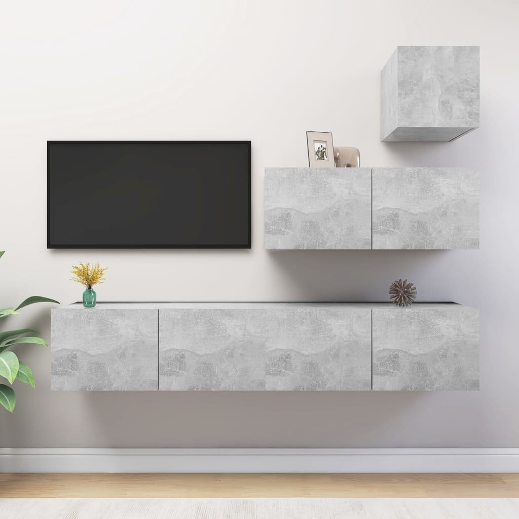 vidaXL 4-Piece TV Cabinet Set Concrete Grey Engineered Wood