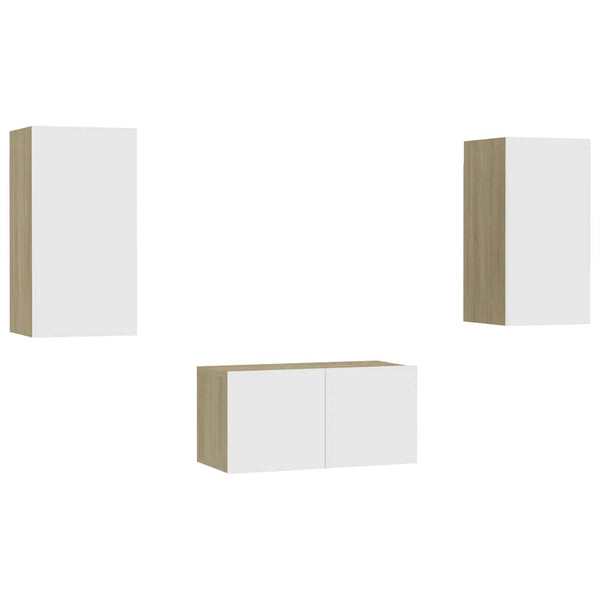 vidaXL 3-Piece TV Cabinet Set White Sonoma Oak Engineered Wood