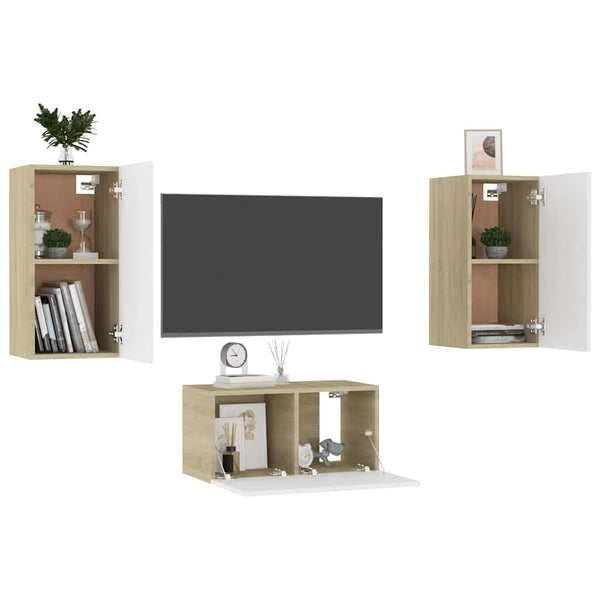vidaXL 3-Piece TV Cabinet Set White Sonoma Oak Engineered Wood