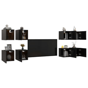 vidaXL TV Wall Cabinets 8 pcs. High Gloss Black 30.5x30x30 cm