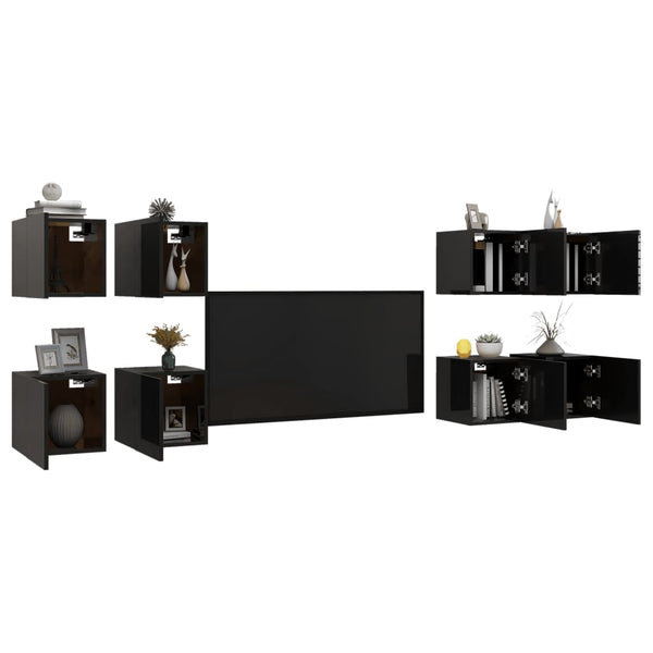 vidaXL TV Wall Cabinets 8 pcs. High Gloss Black 30.5x30x30 cm
