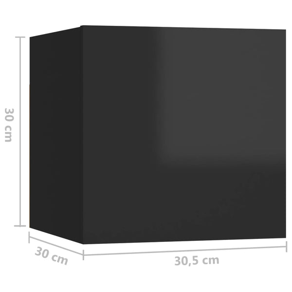 vidaXL TV Wall Cabinets 8 pcs. High Gloss Black 30.5x30x30 cm