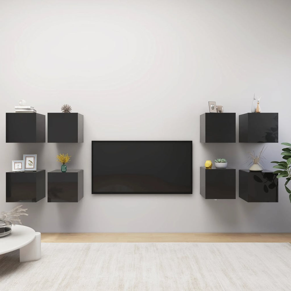 vidaXL TV Wall Cabinets 8 pcs. High Gloss Black 30.5x30x30 cm