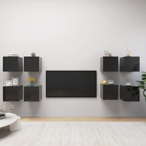 vidaXL TV Wall Cabinets 8 pcs. High Gloss Black 30.5x30x30 cm