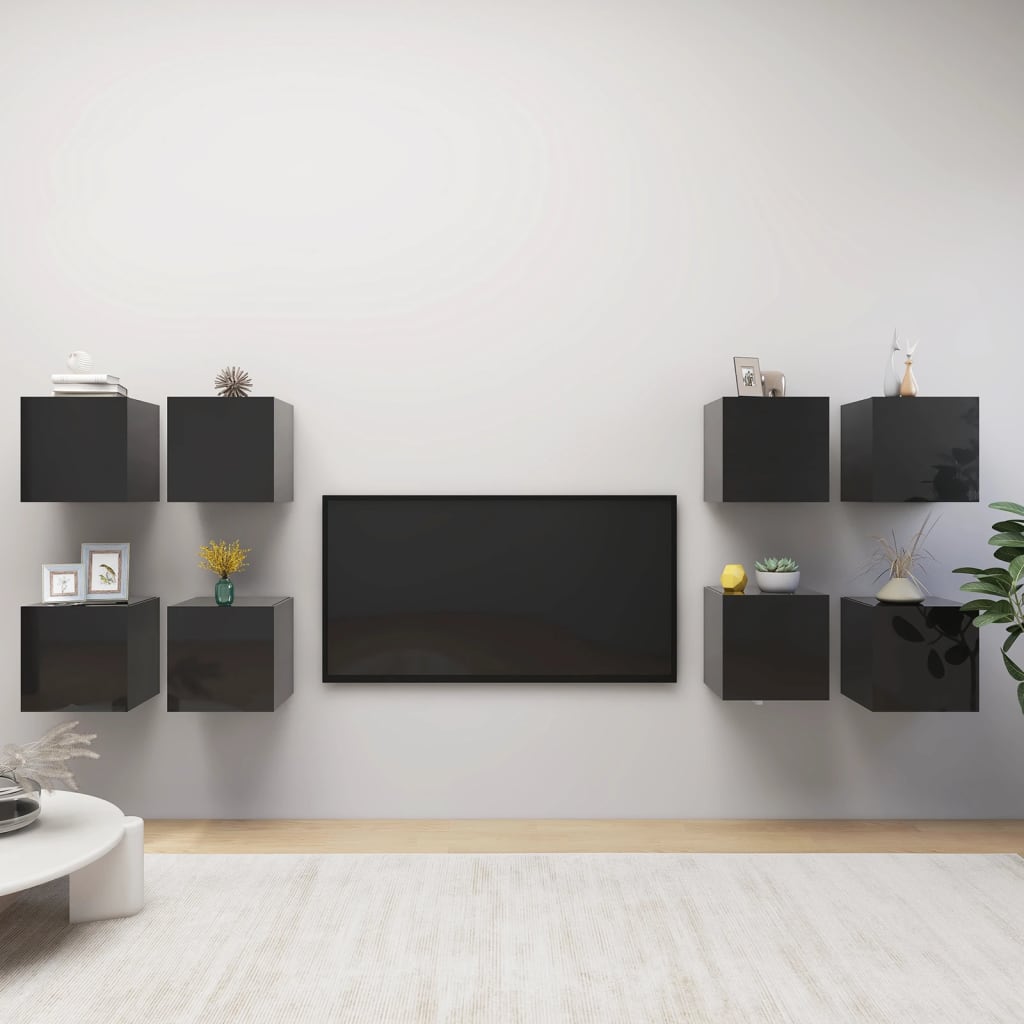 vidaXL TV Wall Cabinets 8 pcs. High Gloss Black 30.5x30x30 cm