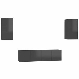 vidaXL 4-Piece TV Cabinet Set High Gloss Grey Engineered Wood