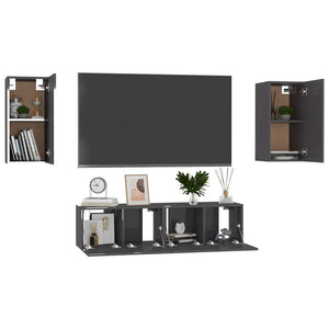 vidaXL 4-Piece TV Cabinet Set High Gloss Grey Engineered Wood