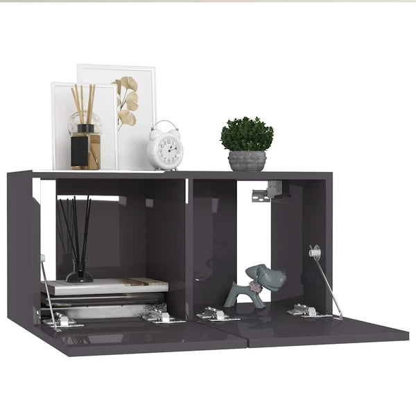 vidaXL 4-Piece TV Cabinet Set High Gloss Grey Engineered Wood