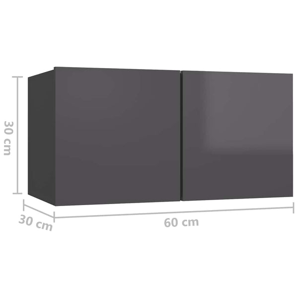 vidaXL 4-Piece TV Cabinet Set High Gloss Grey Engineered Wood
