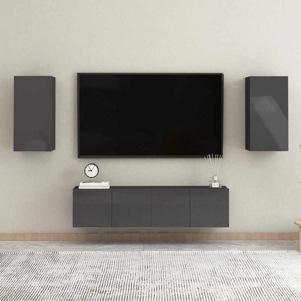 vidaXL 4-Piece TV Cabinet Set High Gloss Grey Engineered Wood