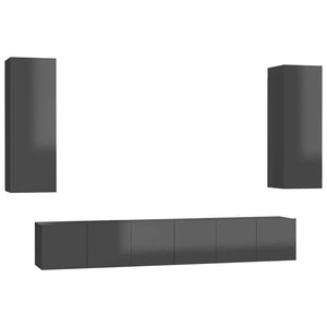 vidaXL 5-Piece TV Cabinet Set High Gloss Grey Engineered Wood