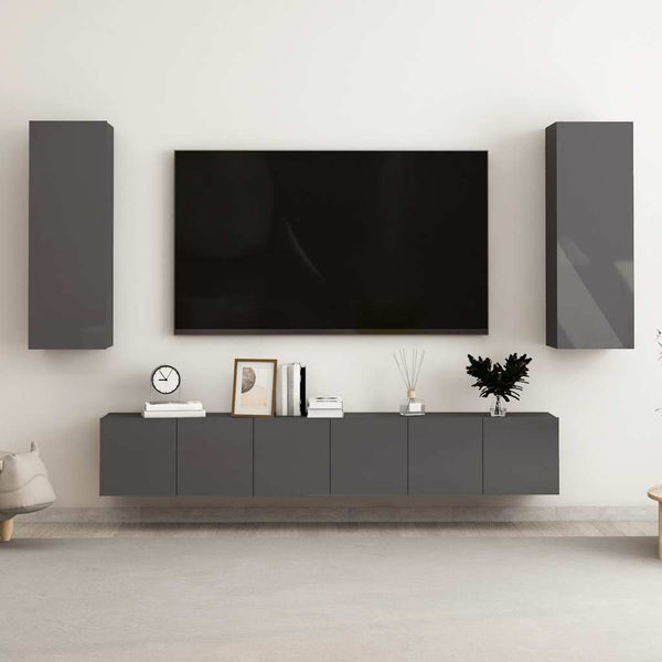 vidaXL 5-Piece TV Cabinet Set High Gloss Grey Engineered Wood