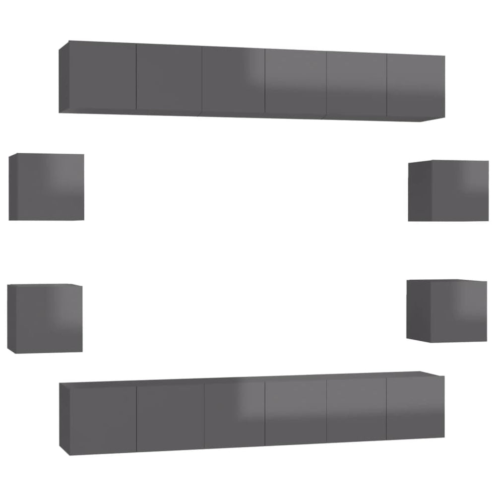 vidaXL 10-Piece TV Cabinet Set High Gloss Grey Engineered Wood