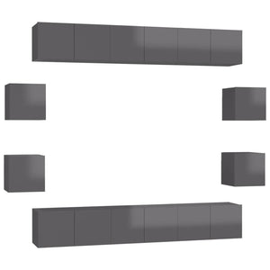 vidaXL 10-Piece TV Cabinet Set High Gloss Grey Engineered Wood
