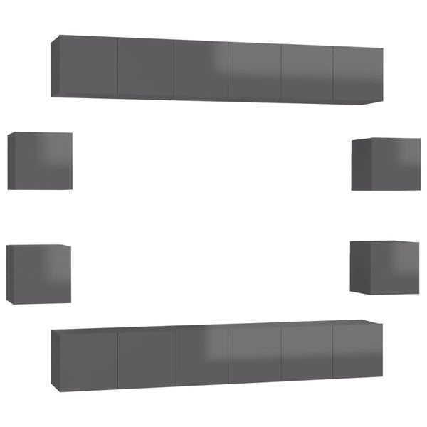 vidaXL 10-Piece TV Cabinet Set High Gloss Grey Engineered Wood