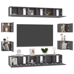 vidaXL 10-Piece TV Cabinet Set High Gloss Grey Engineered Wood