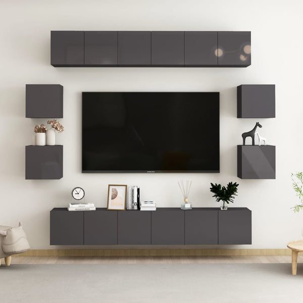 vidaXL 10-Piece TV Cabinet Set High Gloss Grey Engineered Wood