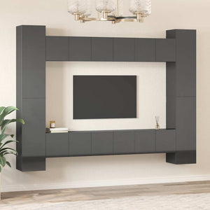 vidaXL 10-Piece TV Cabinet Set High Gloss Grey Engineered Wood
