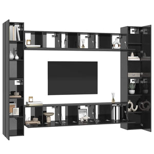 vidaXL 10-Piece TV Cabinet Set High Gloss Grey Engineered Wood