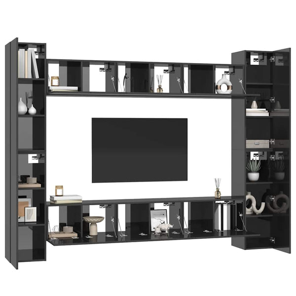 vidaXL 10-Piece TV Cabinet Set High Gloss Grey Engineered Wood